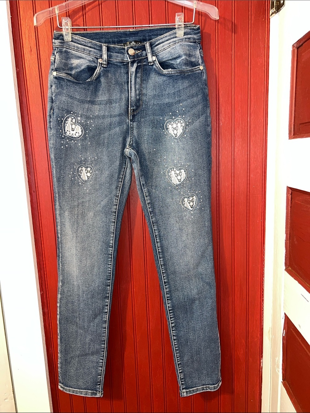 VENUS Blue Skinny Jeans with Heart Embellishments Size 4